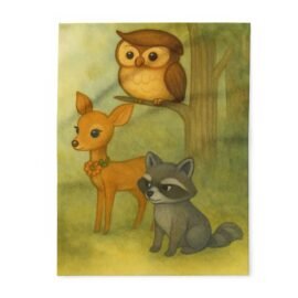 Woodland Friends Fleece Blanket — Cute Owl, Deer & Raccoon Throw